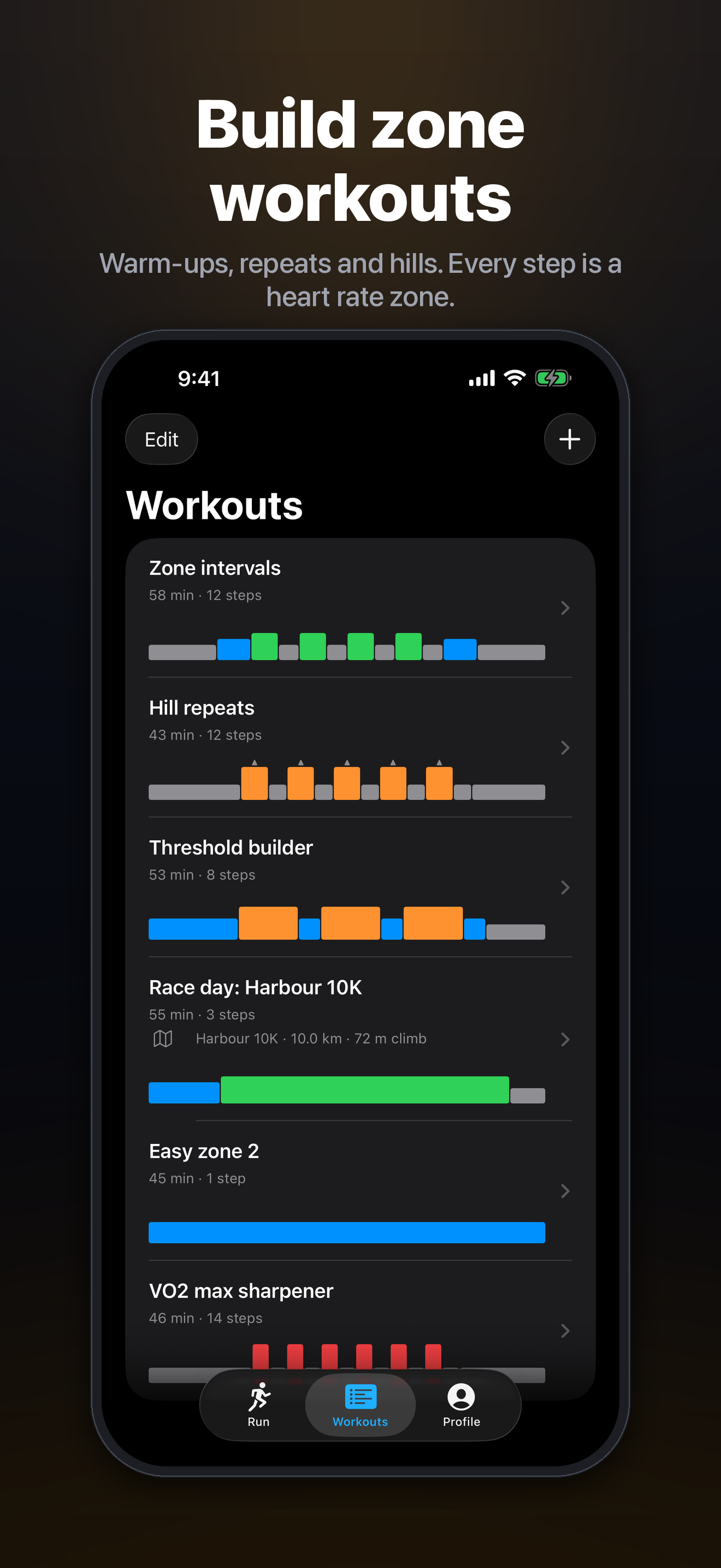 Workouts: build zone workouts